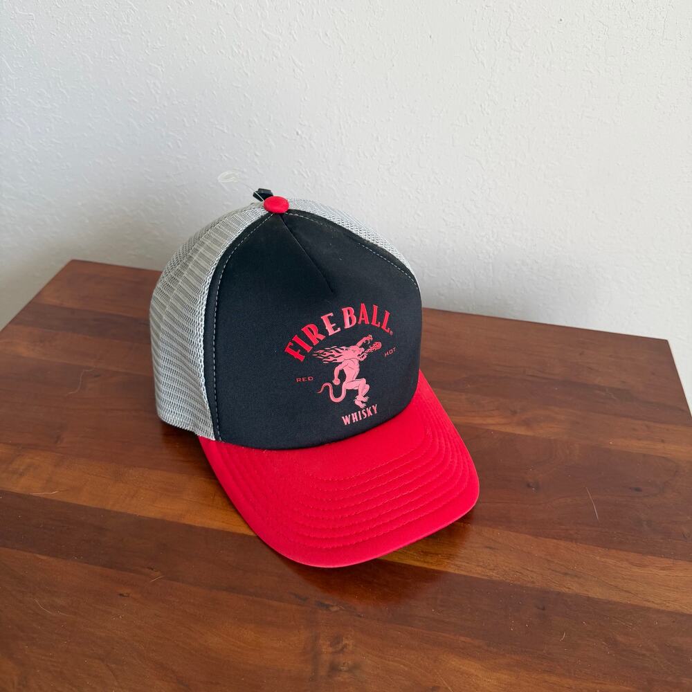 NWOT Brew City Red Black Fireball Cinnamon Whiskey Mesh Back OSFM Snapback Cap